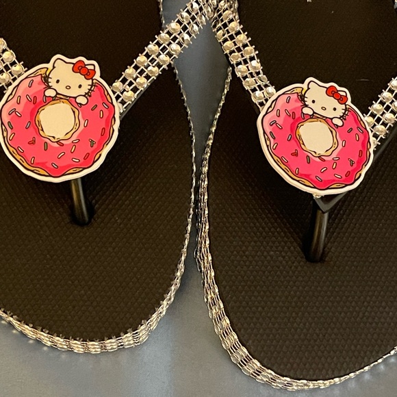 Shoes - Hello Kitty Flip Flops with Pink Donut Design